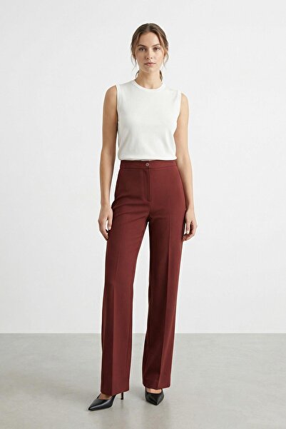Puane Women's High Waist Wide Leg Pants – 18298Pnt - Burgundy