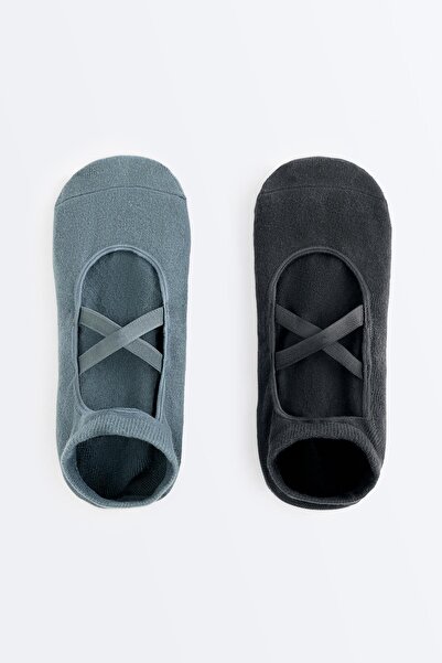 Oysho 2 pairs of cotton blend yoga and Pilates socks with crossover straps