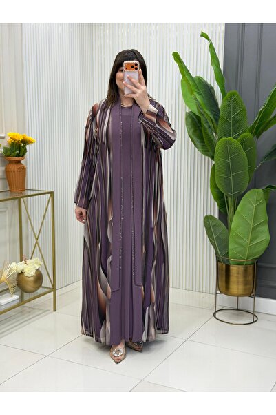 Modam Bella Plus Size Striped Patterned Stone Dress