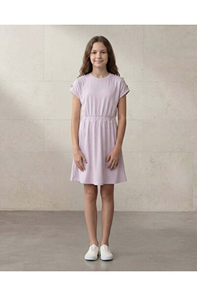 REDTAG Senior Girls Mauve Short Sleeve Dress With Buttons