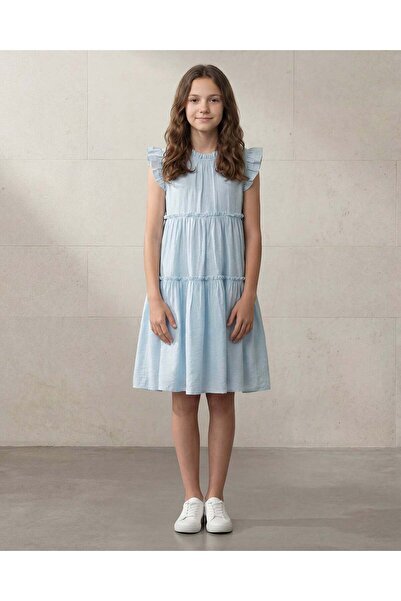 REDTAG Senior Girls Blue Sateen Dress