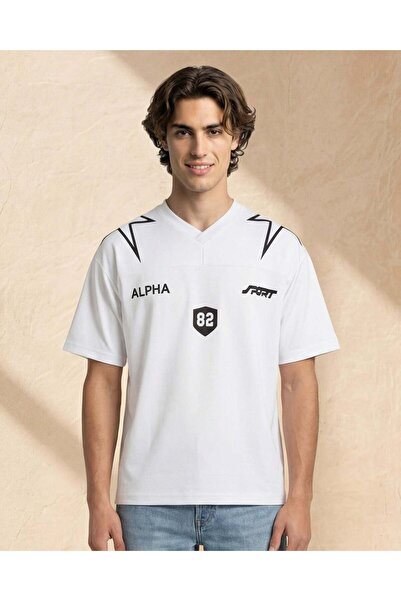 REDTAG تيشيرت رجالي أبيض مطبوع قماش إنترلوك