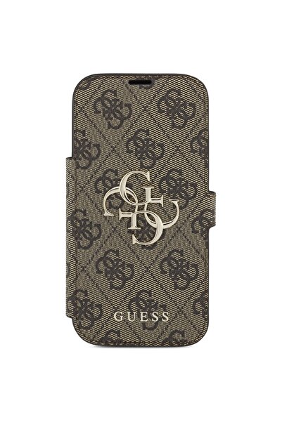 Guess 4G Metal Logo Flip Cover for iPhone 17 Pro, Brown Leather