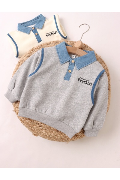MiniKids Bluza stil Polo, GoodKids, gri