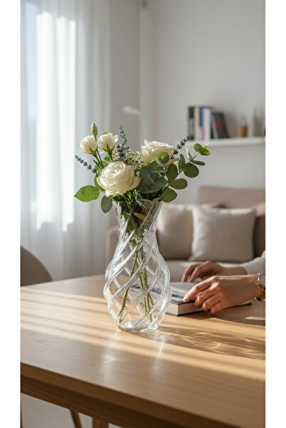 zezedesing Модерна ваза от стъкло с извита форма – декоративна прозрачна ваза...