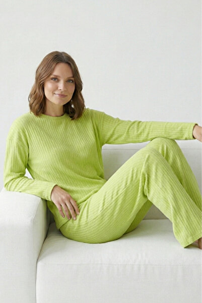 Farya Home Cotton Thick Winter Interlock Striped Long Sleeve Knitted Pajama Set