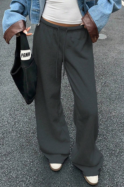 Sun Victoria Anthracite Modal Premium Fabric High Waist Baggy Wide Leg Sweatp...