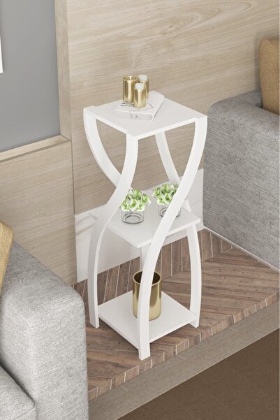 Haus Modüler Dekoratif Saksılık,Yan Sehpa Beyaz