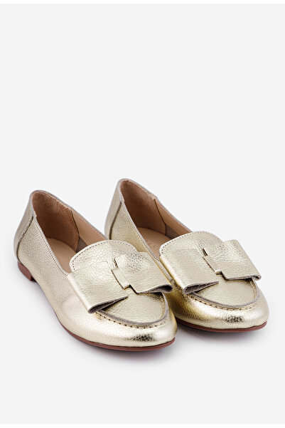 Dasha Mocasini dama aurii din piele naturala cu funda