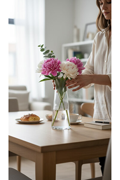 zezedesing Модерна проста стъклена ваза Минималистична цилиндрична декоративн...