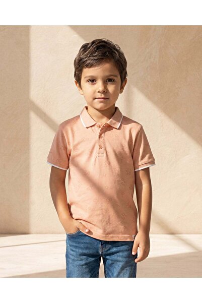 REDTAG Boys Pale Pink Palm Allover Print Polo Shirt