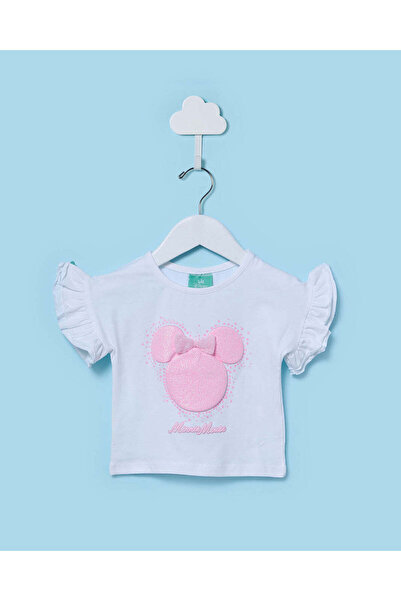 REDTAG Infant Girls White Minnie Mouse T Shirt