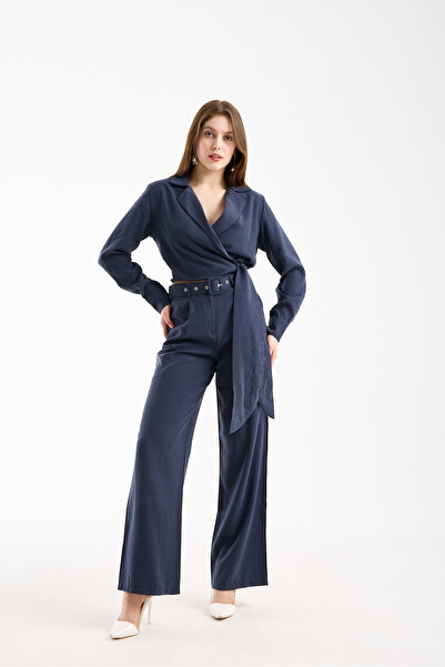 TheyYou Padded Belt Detailed Tie-Up Blouse and Trousers Set