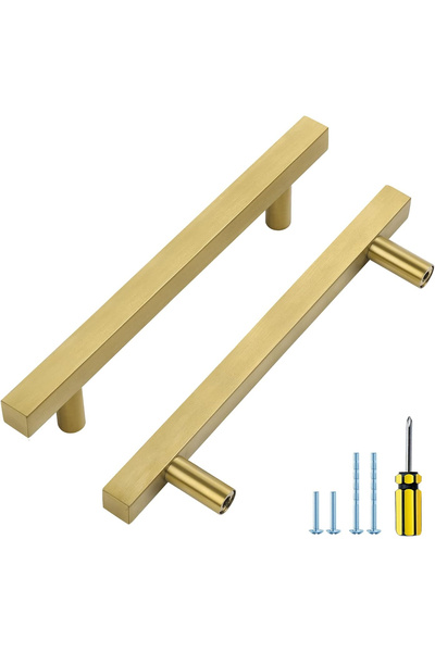 OEM Square golden zinc handles, length 128 mm between holes, 5 pieces