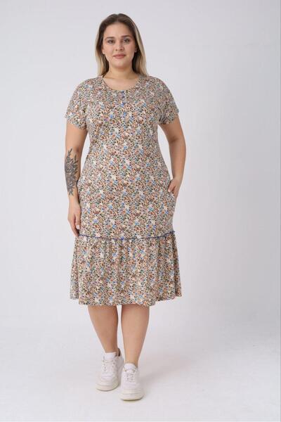 STELLETO Red Blue Floral Pattern Half Placket Button Detail Ruffle Summer Mod...