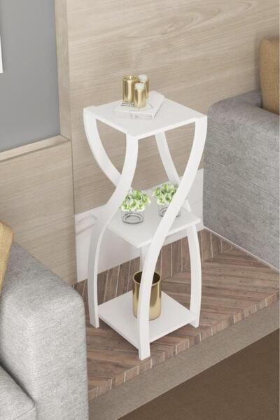 KZY Mobilya Dekoratif Saksılık,Yan Sehpa Beyaz