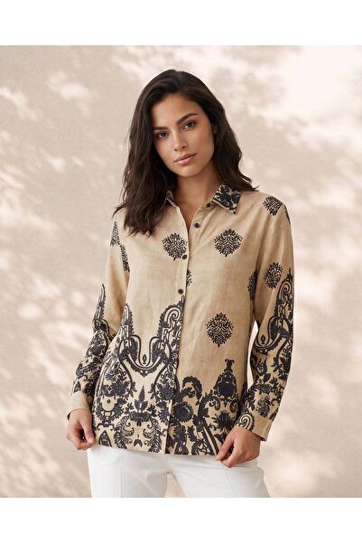 REDTAG Women Beige And Black Printed Casual Blouse