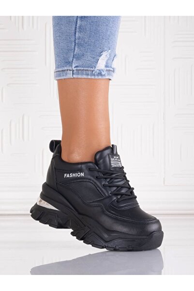 ALOGO Women's Black Platform Sneakers Made of Ninera -Leather, 39