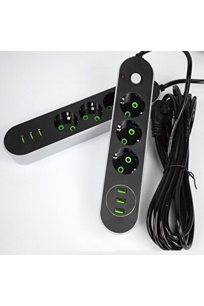 Canderel Akım Korumalı 3'lü Grup Priz Ve 3'lü Usb Şarj Aleti 2 Metre