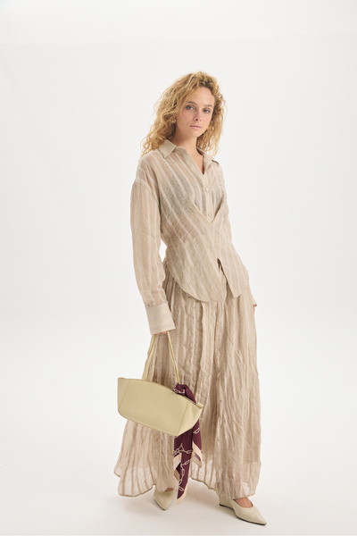 MAI STUDIOS CO. Tanoa Stripe Pattern Beige Long Skirt