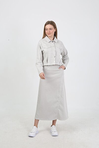 VELLICHOR Denim Jacket and Skirt with Lace Detail - Light Smoked