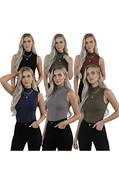 hashtag Ženski bodi bez rukava od 6 delova Viskoza visoka kragna badi 6 delov...