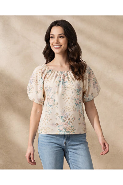REDTAG Women Printed Embroidered Short Sleeve Blouse