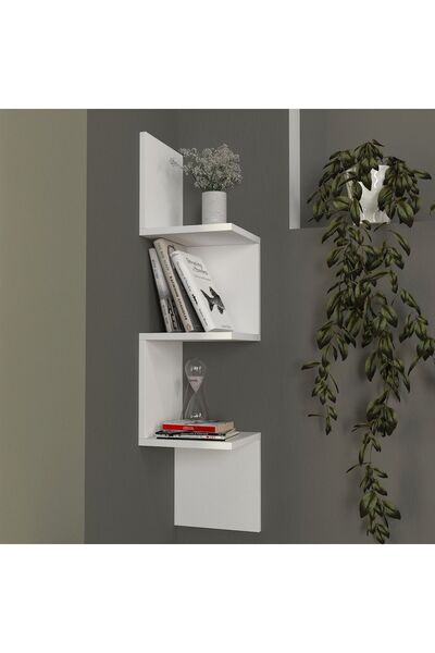 UnicUtil Etajera de Perete pentru colt, UnicUtil, 25 x 25 x 105 cm, Alb