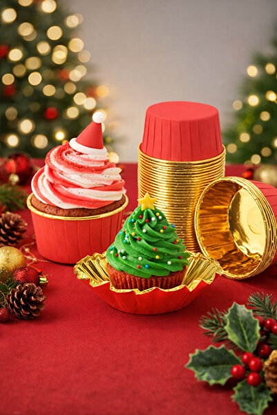 Ege Concept Life 25 Pieces Red & Gold Cupcake Capsules 50 X 39 mm - Party & P...
