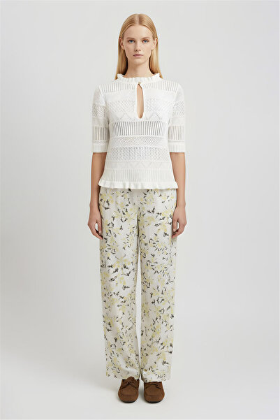 Perspective Yellow Floral High-Waisted Wide-Leg Pants