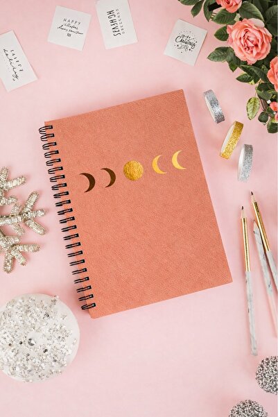 NİORE A5 Moon Phases Patterned Spiral Notebook – Aesthetic Design with Gold D...