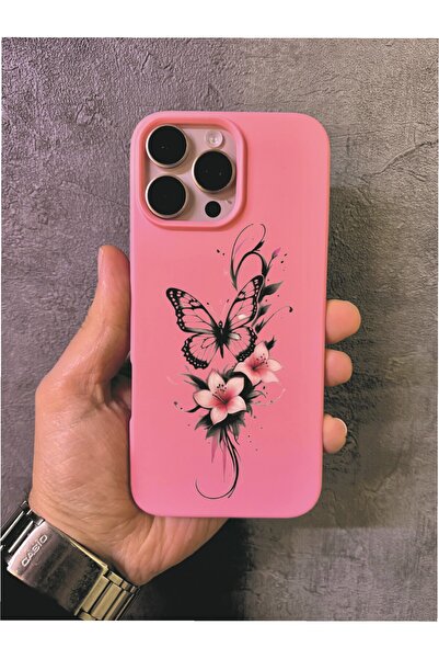 ALYACEPSTORE CASE حافظة وردية اللون بنمط الفراشة متوافقة مع آيفون 16 برو ماكس