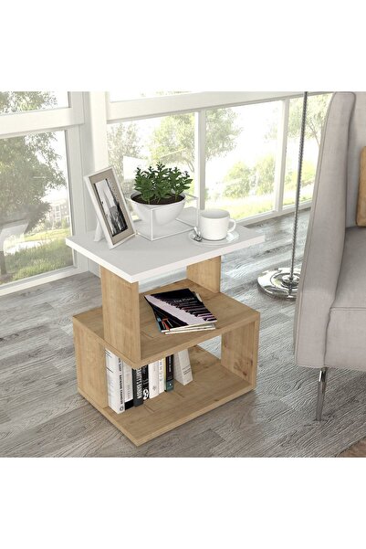 UnicUtil Masuta Cafea cu rafturi pe trei niveluri si picioare panou, Alb-Bard...