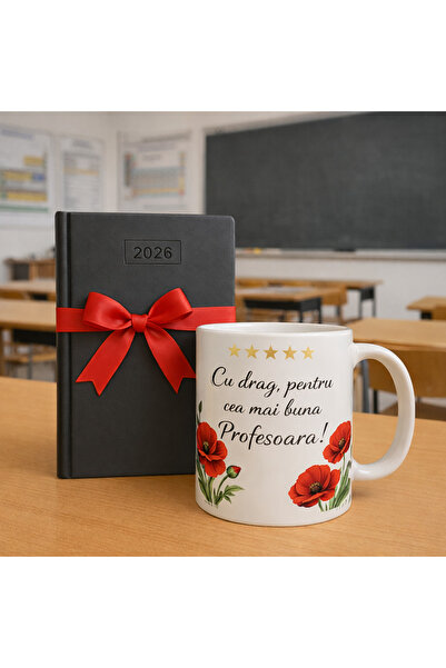 OEM Cadou Profesoara Cana Personalizata cu Maci si Mesaj Multumire Set Agenda...