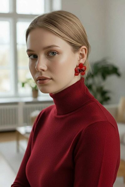 Nacreous Arts Nacreous Orchids-Red I El Yapımı Polimer Kil Kırmızı Orkide Küpe