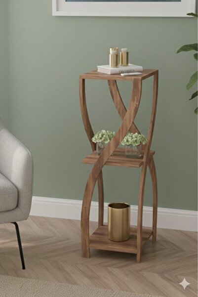 KZY Mobilya Dekoratif Yan Sehpa,Saksılık-Ceviz