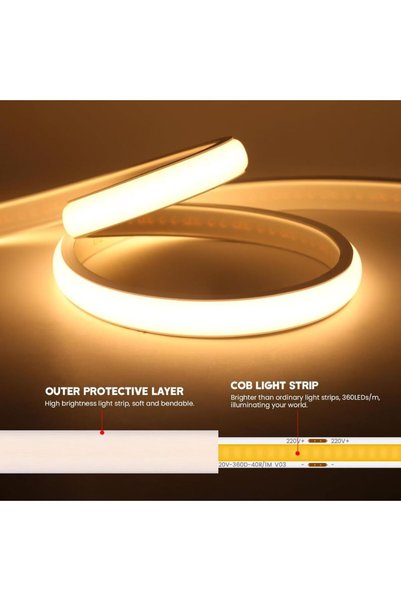 proled Bandă LED COB 220V, 30 metri, FlexiLum220, 360W 36000Lm, 3000K, 30M, alimentator inclus