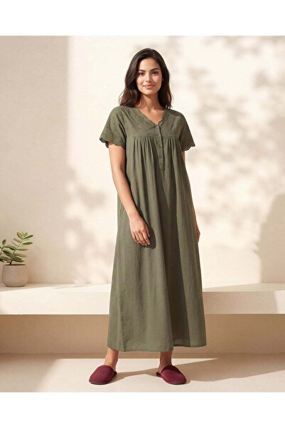 REDTAG قميص نوم نسائي أخضر طويل منسوج