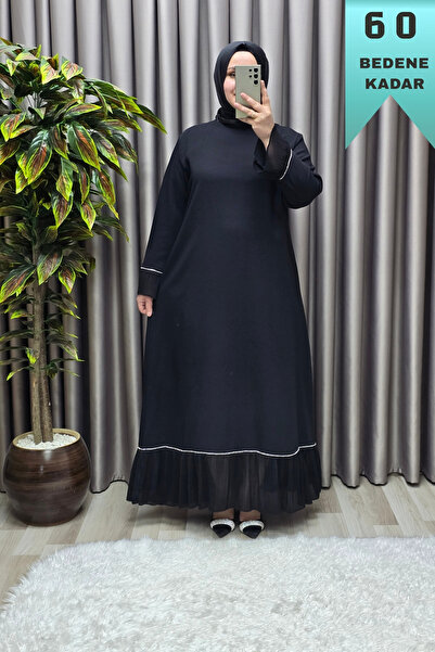 Elmas Tesettür Kadın Giyim Büyük Beden Kolu ve Etek Ucu Piliseli Taşlı Abiye ...