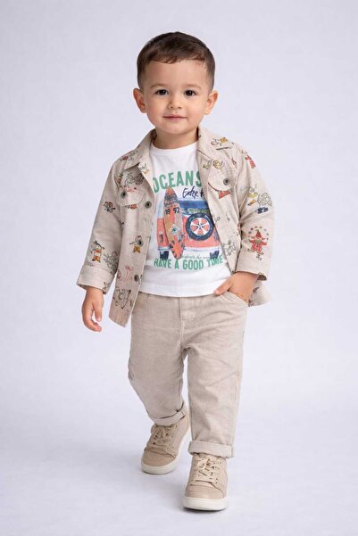 neocotton Baby Kids Sweatshirt Linen Shirt Pants 3-Piece Set