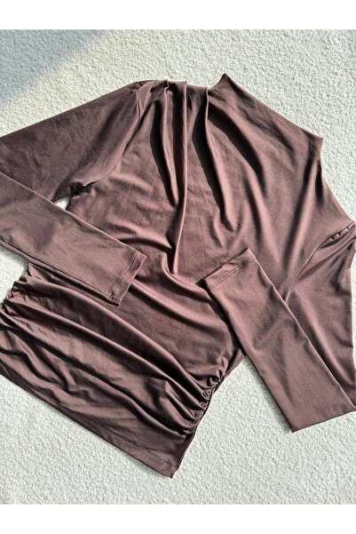 URAZ1984 Kahverengi Drapeli Bluz