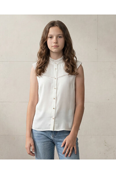 REDTAG Senior Girls White Pleated Collar Blouse