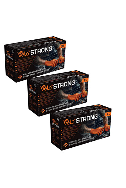 Velo Promo Pack 3 x Orange nitrile gloves, with textured surface, box of 50 p...