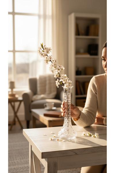 zezedesing Кристална стъклена ваза с форма на слонско краче с декоративен мот...