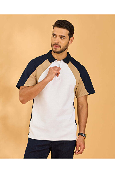 REDTAG Men Navy And White Color Block Polo Shirt