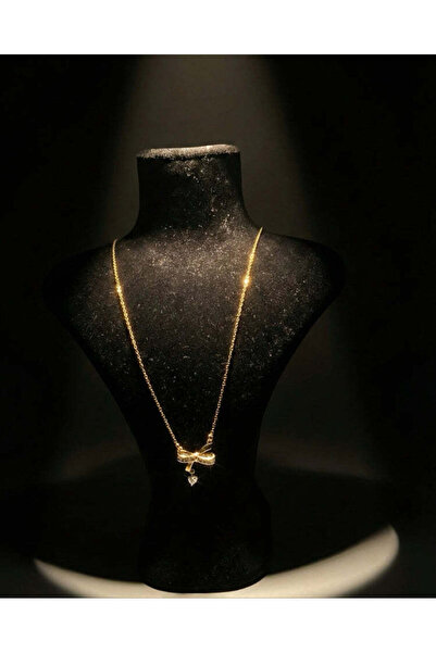 LEO 316L Gold Renk Zirkon Taşlı Kalpli Kurdele Kolye