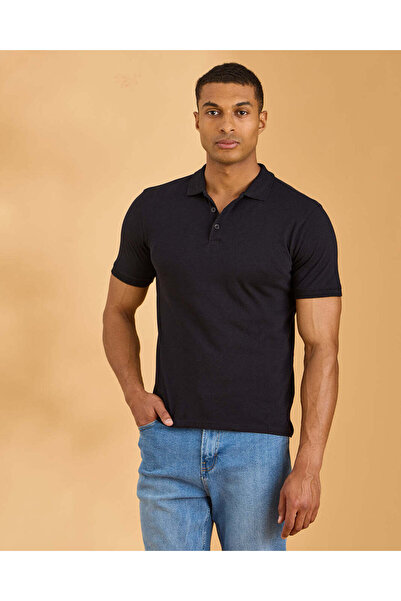 REDTAG Men Black Solid Polo T-Shirt