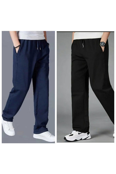 KİMSE GÖRMEDEN Men's Tracksuit Wide Legged Pipe Legged 2-Piece Set 2Pcs Black...