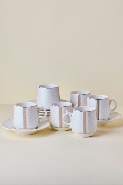 Perotti Sarayburnu 6 Kişilik 12 Parça Yaldızlı Porselen Kahve Fincanı Takımı