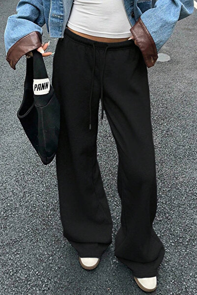 Sun Victoria Black Modal Premium Fabric High Waist Baggy Wide Leg Sweatpants